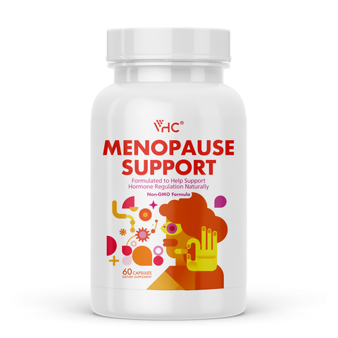 Menopause Support herbal supplement with soy isoflavones and black cohosh root extract for hot flashes and bone health, 60 capsules bottle.