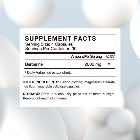 VHC Supplement label with Berberine on a blurred background