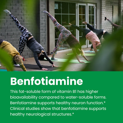 Benfotiamine 600mg supplement supports healthy neuron function in an active lifestyle.
